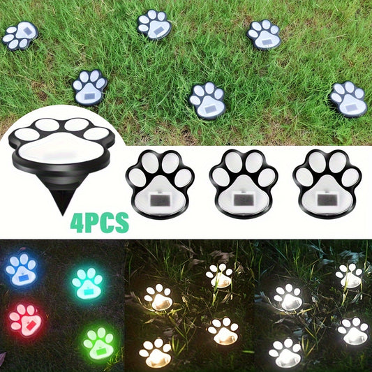 4 pièces de lumières LED solaires en forme de patte de chien - Décoration intelligente pour jardin et pelouse avec capteur intelligent, design mignon en forme de patte, blanc chaud et blanc froid