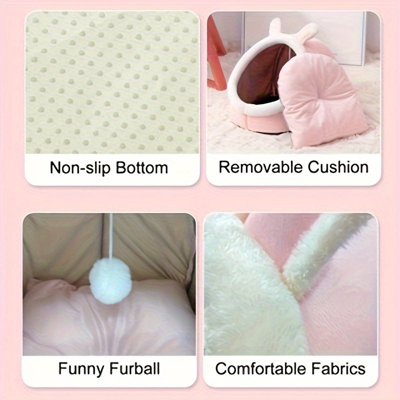 1pc Pet Tent Soft Dog Bed Semi-Enclosed Cat Cave Bed Soft And Comfortable Pet House