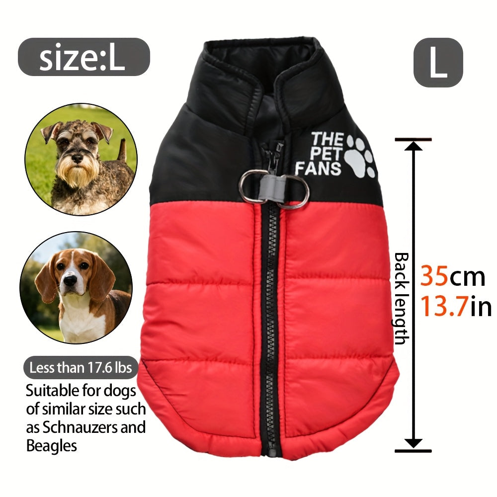 Veste pour chien toutes tailles Manteau d'hiver chaud avec fermeture éclair sur toute la longueur et col imprimé pattes - Turquoise et noir Manteau léger pour chiens de petite, moyenne et grande taille - Pull facile à enfiler et à retirer