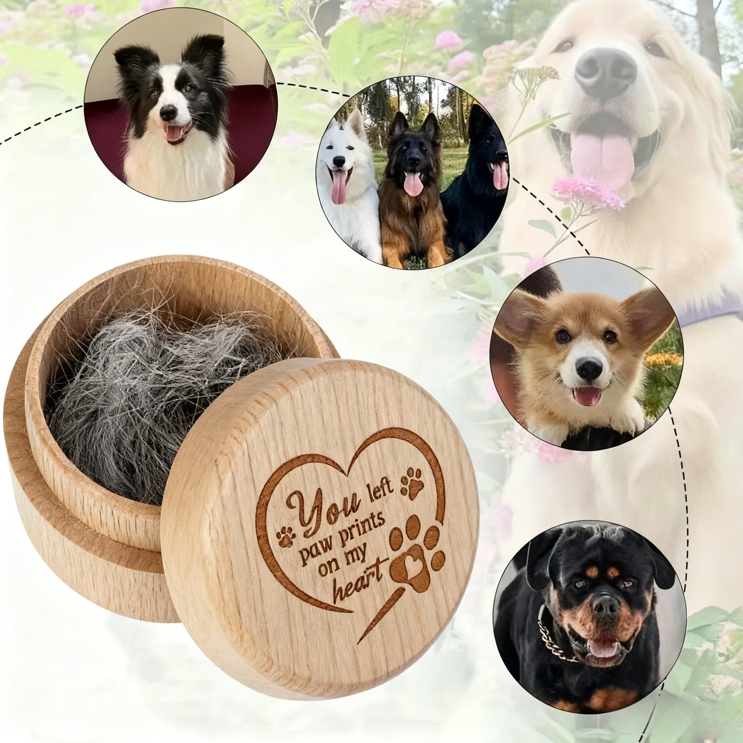 Boîte à souvenirs en bois de haute qualité avec empreinte de patte gravée, pour conserver les poils de votre fidèle compagnon disparu
