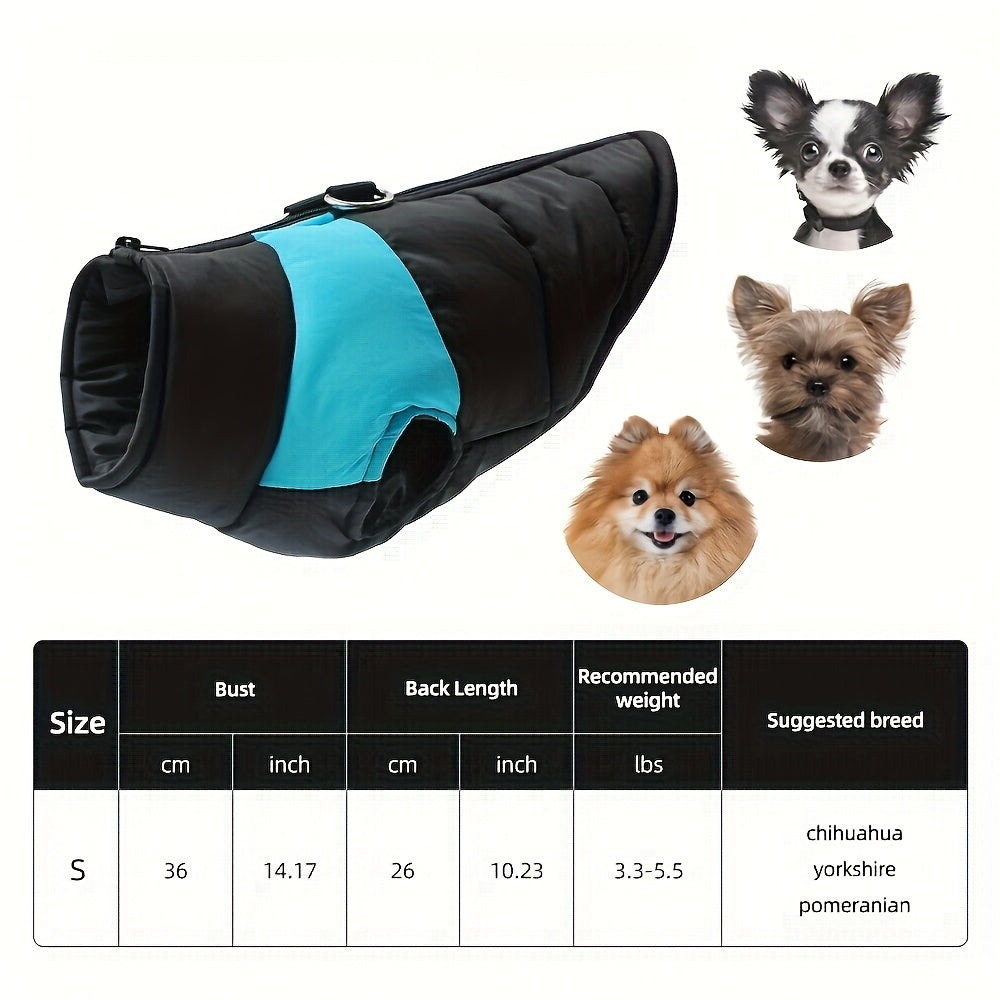 Veste imperméable d'hiver pour chien avec fermeture éclair et boucle pour laisse - Manteau chaud et coupe-vent pour animaux de compagnie de petite à grande taille - Idéal pour les activités de plein air par temps froid