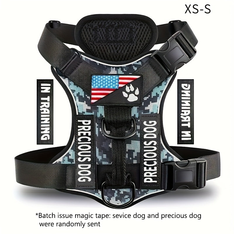 Service Dog Harness, Reflective Dog Vest Harness with 5pcs Patches, Adjustable Soft Oxford Pet Harness, Inner Layer Mesh, Easy to Control for Small Medium Large Dogs Random Buckle