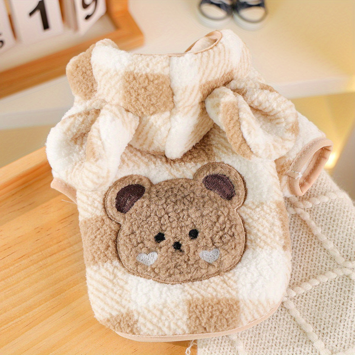 Sweat à carreaux ourson – Capuche avec petites oreilles – photo produit 6