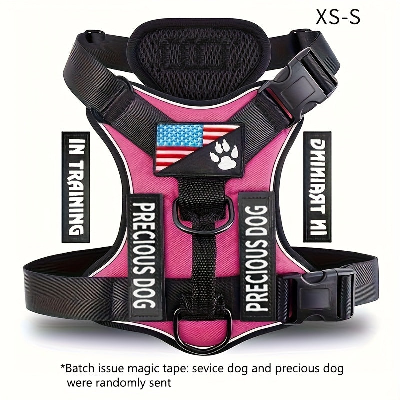 Service Dog Harness, Reflective Dog Vest Harness with 5pcs Patches, Adjustable Soft Oxford Pet Harness, Inner Layer Mesh, Easy to Control for Small Medium Large Dogs Random Buckle