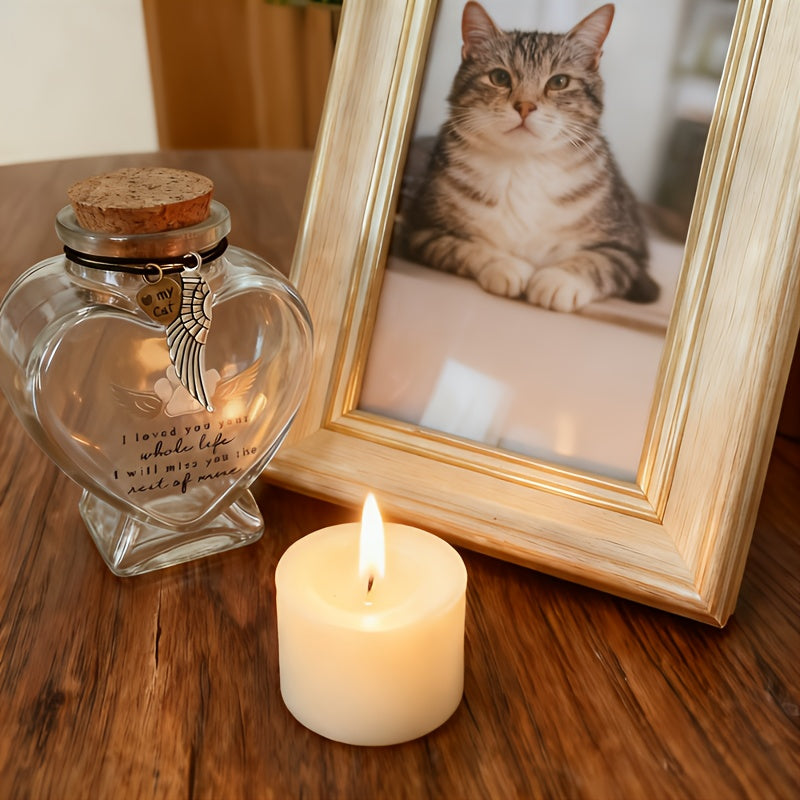 Bouteille commémorative pour les poils de chiens et de chats en forme de cœur