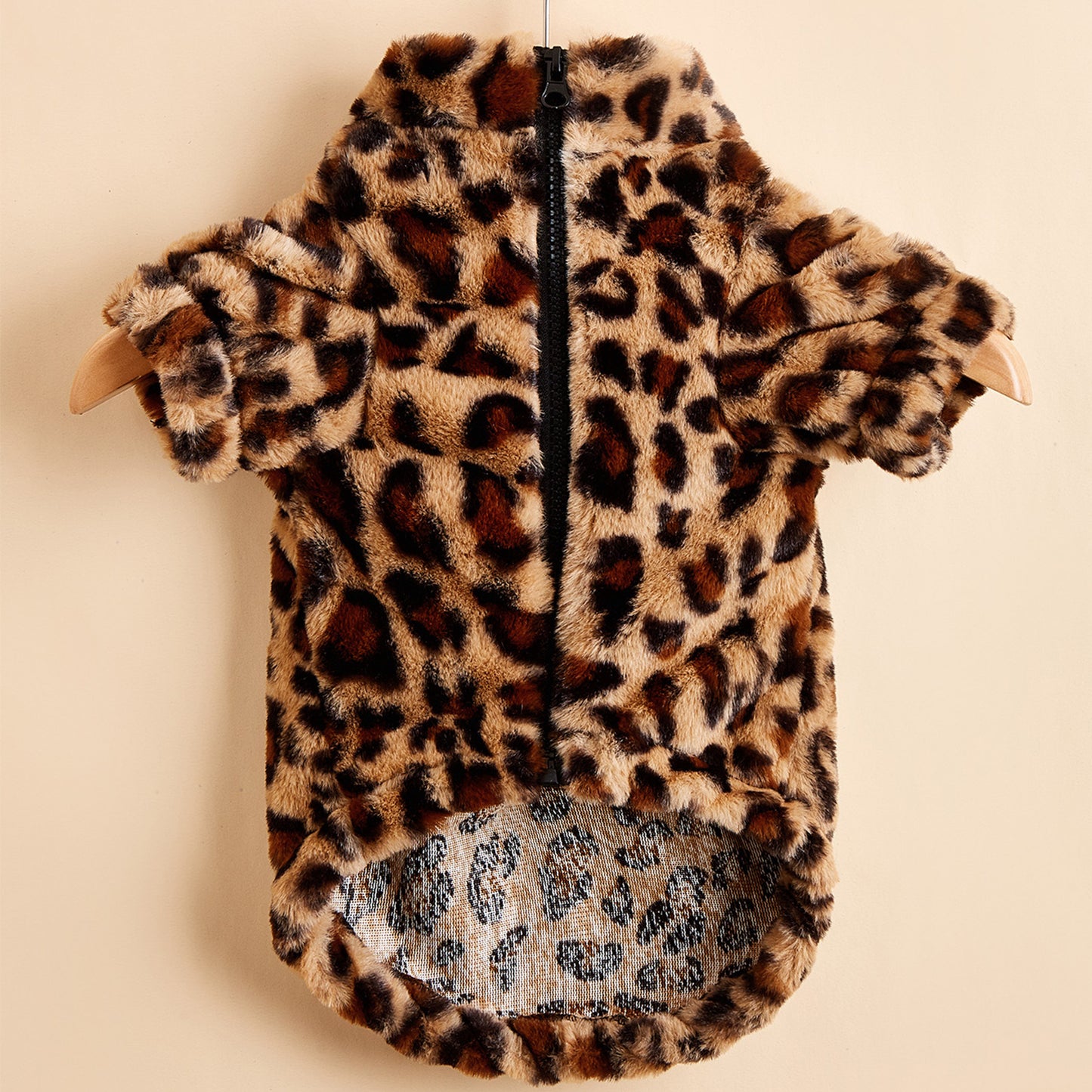 Cozy Leopard Print Dog Jacket for Small Breeds - Winter Warmth, Zip-Up Pet Coat, Dog Winter Clothes