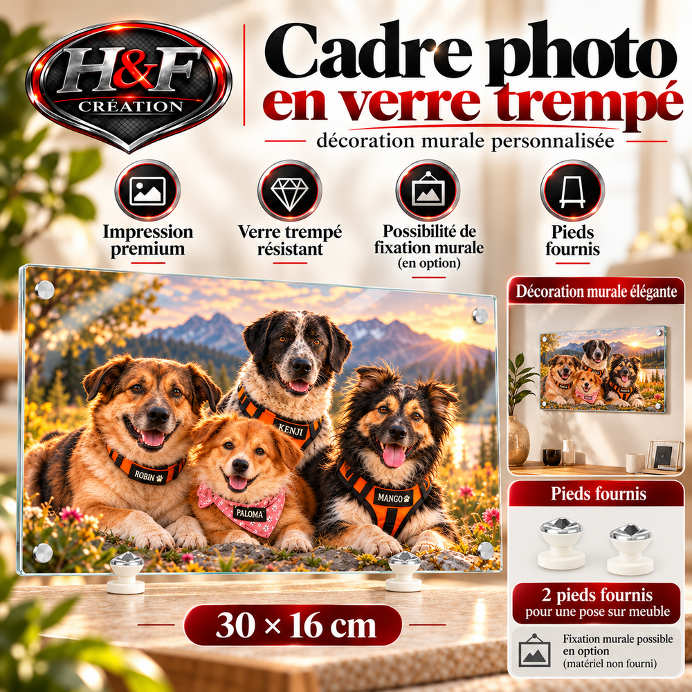 Cadre photo verre trempé 30 × 16 cm