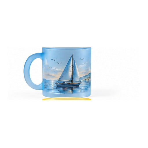 Mug en verre givré bleu – création voilier