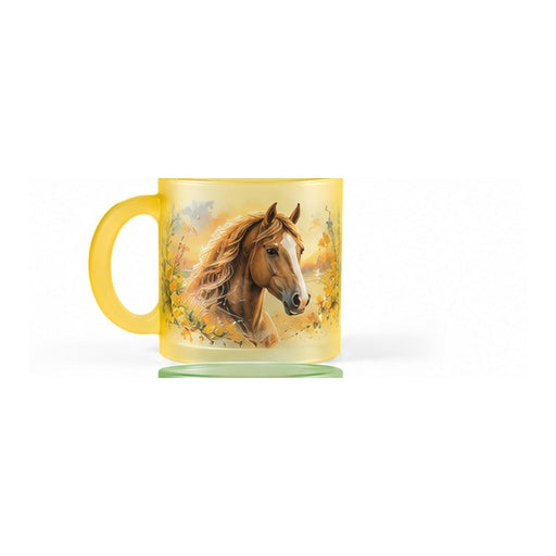 Mug en verre givré jaune – création cheval