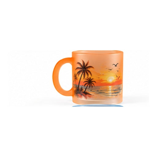 Mug en verre givré orange – création coucher de soleil