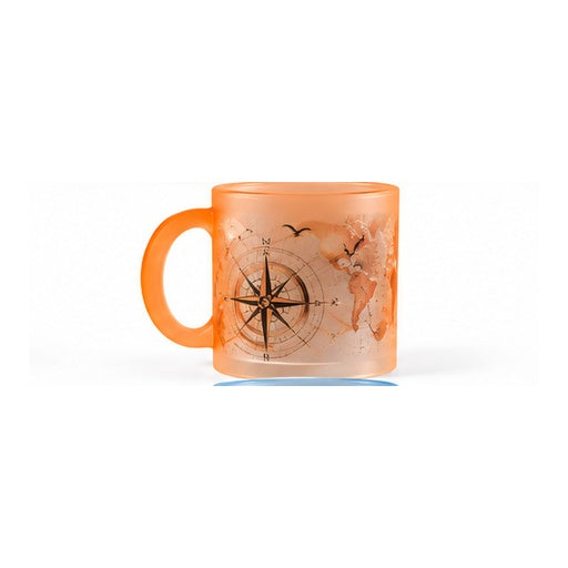 Mug en verre givré orange – création boussole