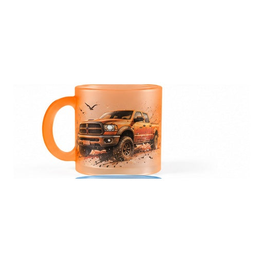 Mug en verre givré orange – création véhicule tout-terrain
