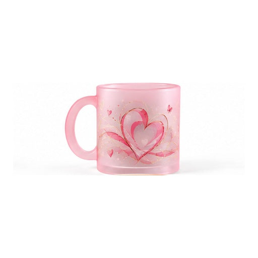 Mug en verre givré rose – création cœurs