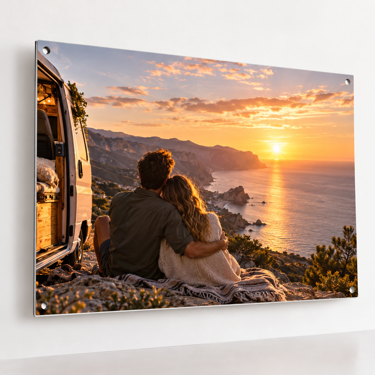Plaque métal 20 × 25 cm percée – exemple secondaire couple voyage