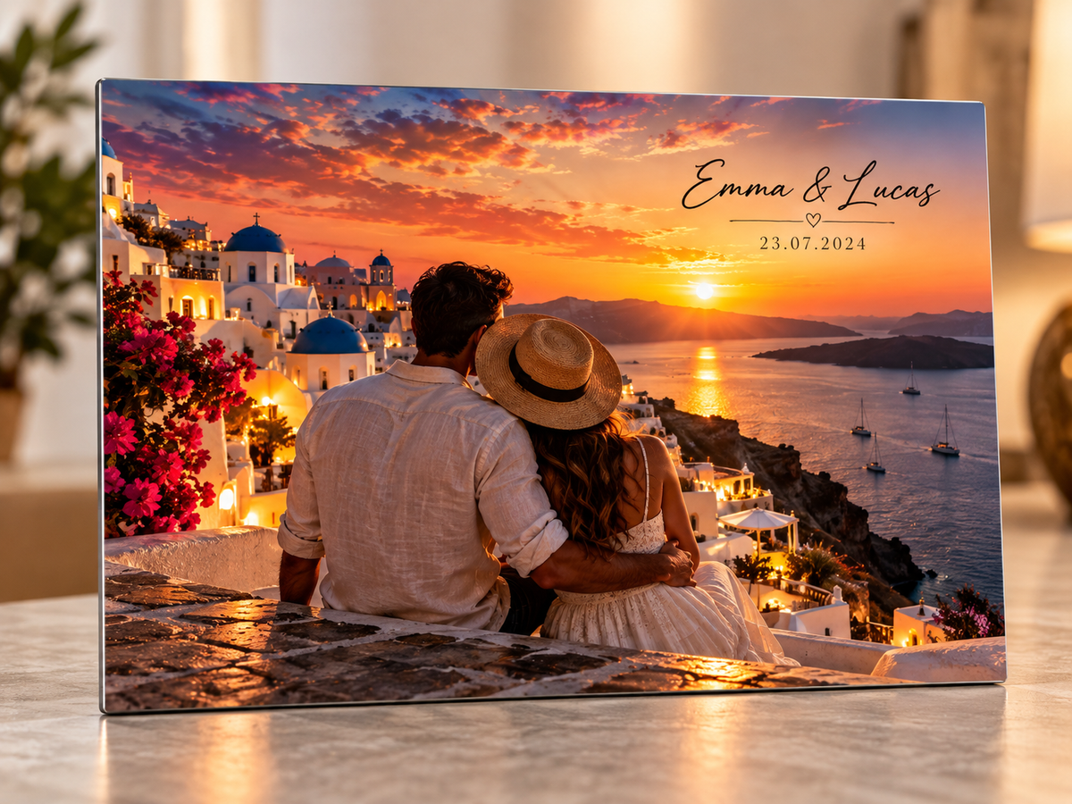 Plaque métal 20 × 28 cm non percée – exemple secondaire couple voyage