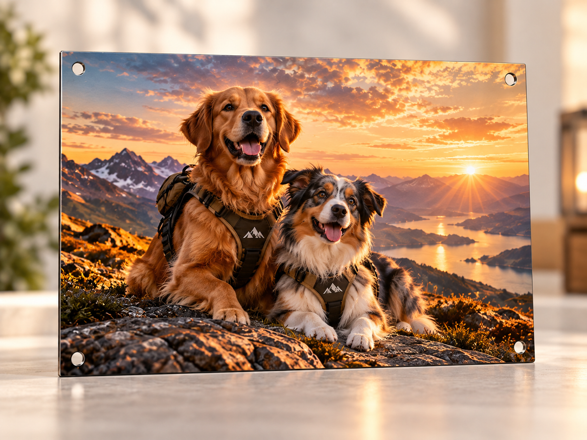 Plaque métal 20 × 28 cm percée – exemple secondaire chiens
