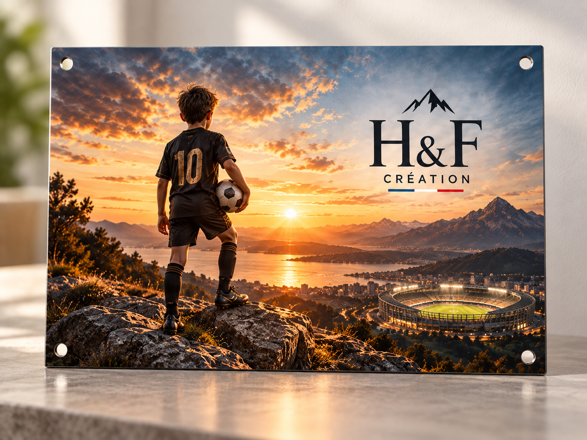 Plaque métal 20 × 28 cm percée – exemple secondaire football