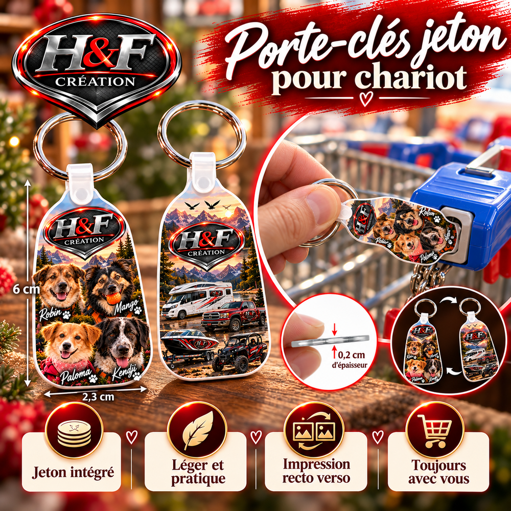 Porte-clé jeton chariot – modèle droit 7 × 2,3 cm