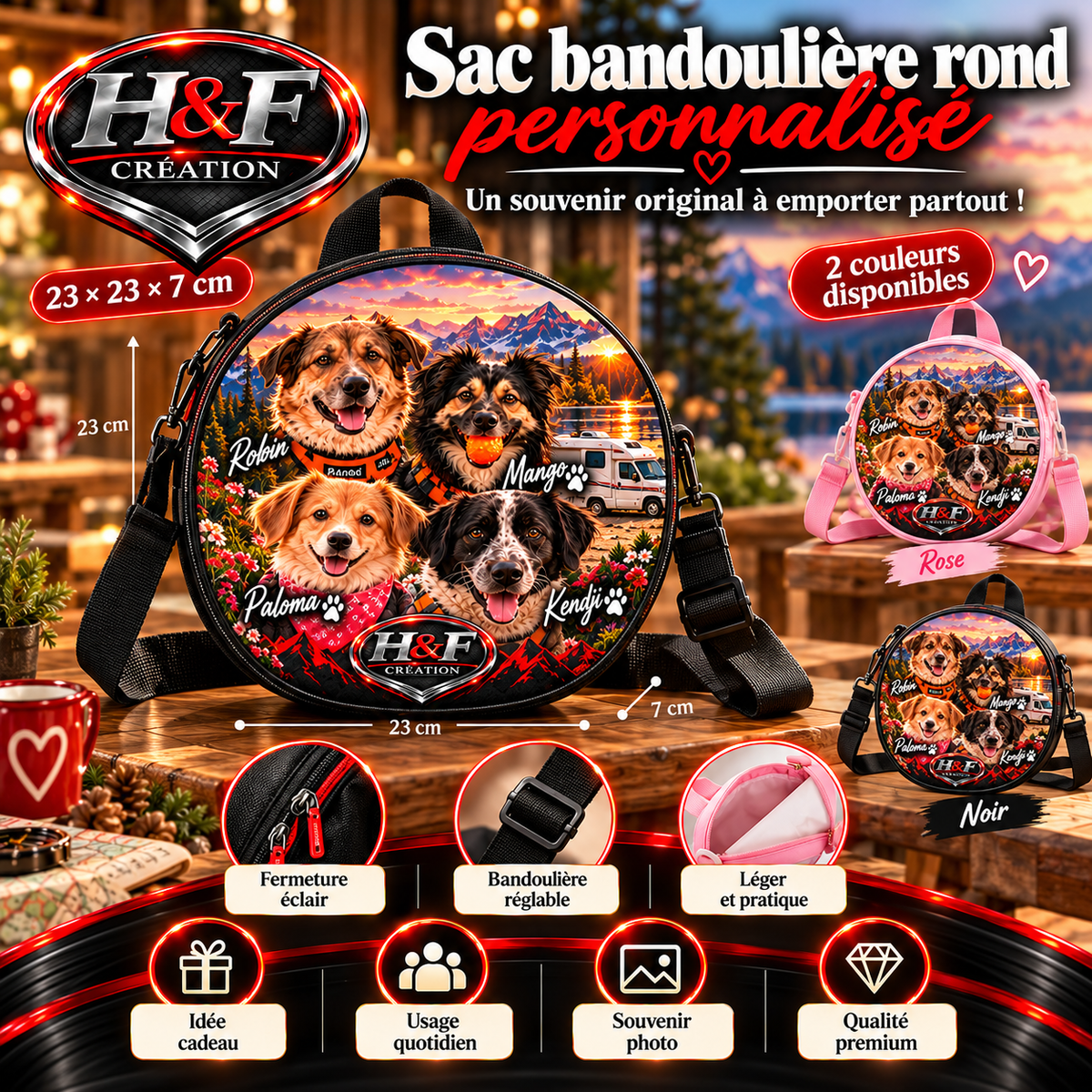 Sac bandoulière rond — Noir