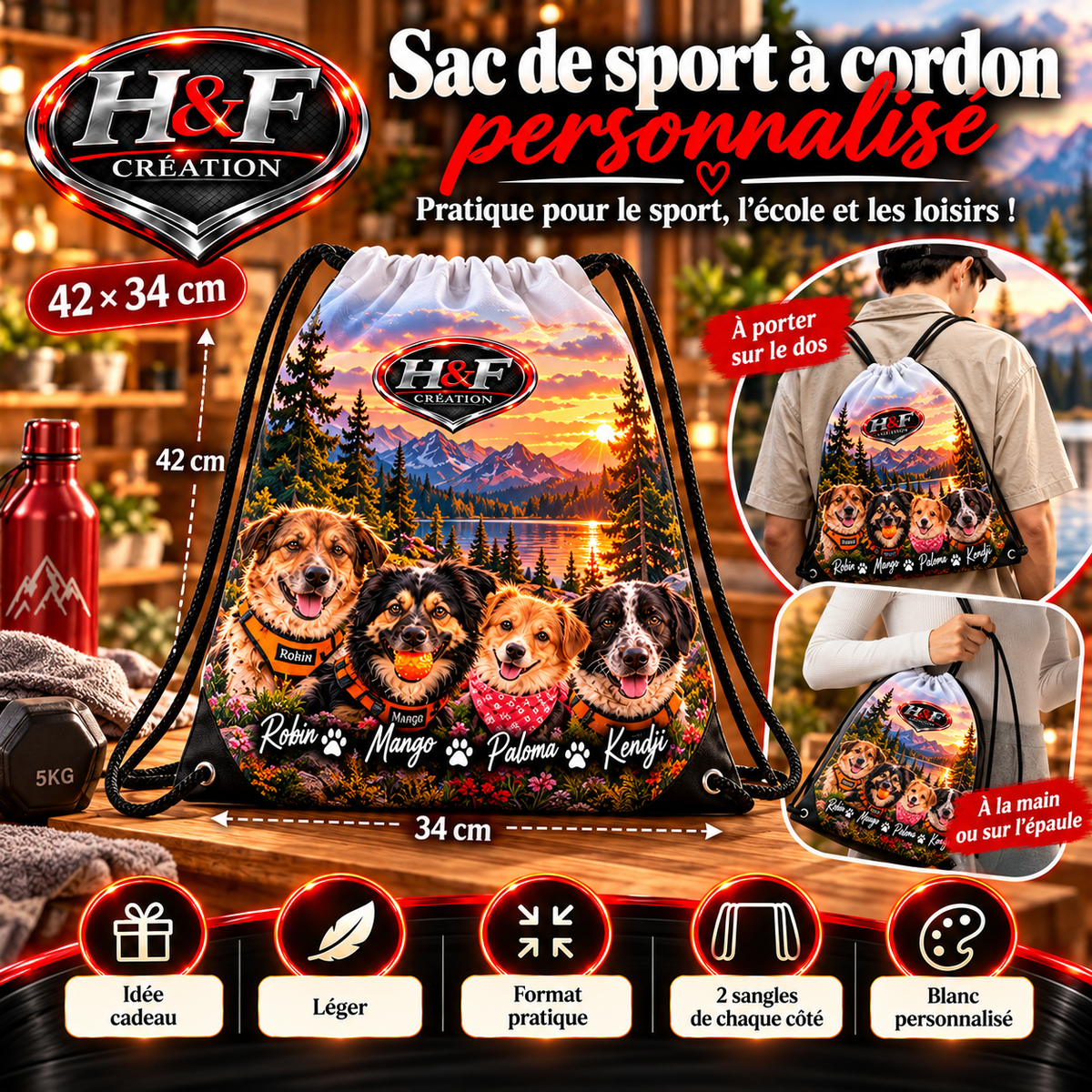 Sac de sport à cordon — Blanc