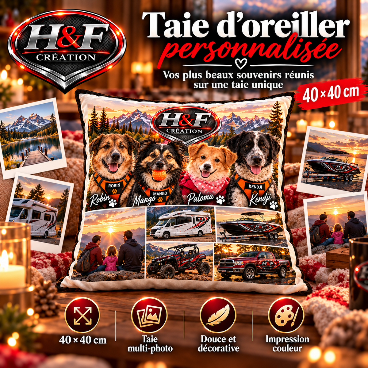 Taie d’oreiller personnalisée 40 × 40 cm